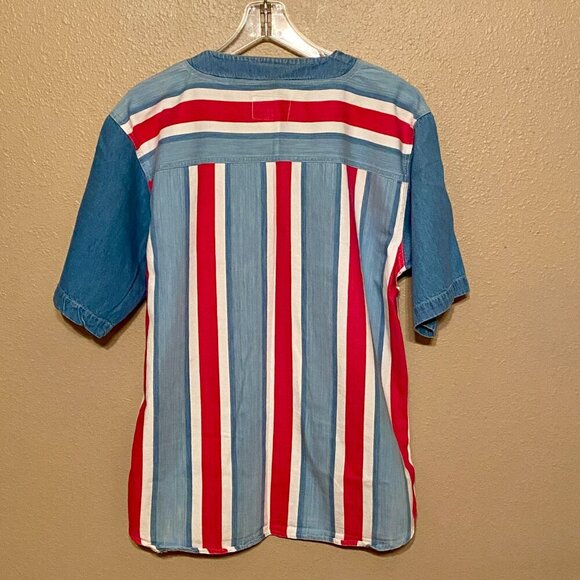 VISION I Ladies Retro Vintage Button-Up Striped Shirt Red,White&Blue Summer (M) - Picture 2 of 6